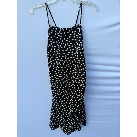 H&M Black and White Draped Polka Dot Square Neck Mini Casual Fitted Dress - Picture 3 of 9